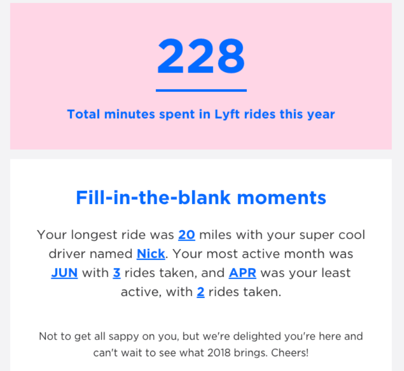 Personalized email example from Lyft