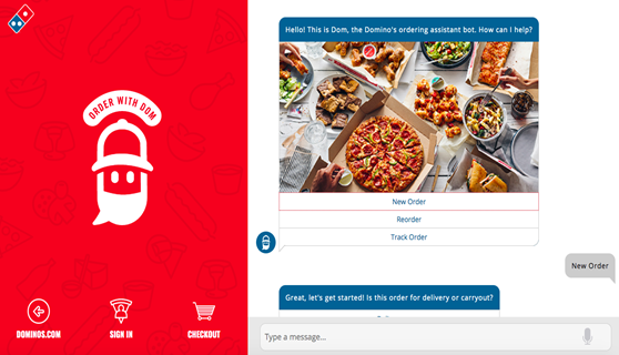 Domino's chat bot screenshot offering help to a user