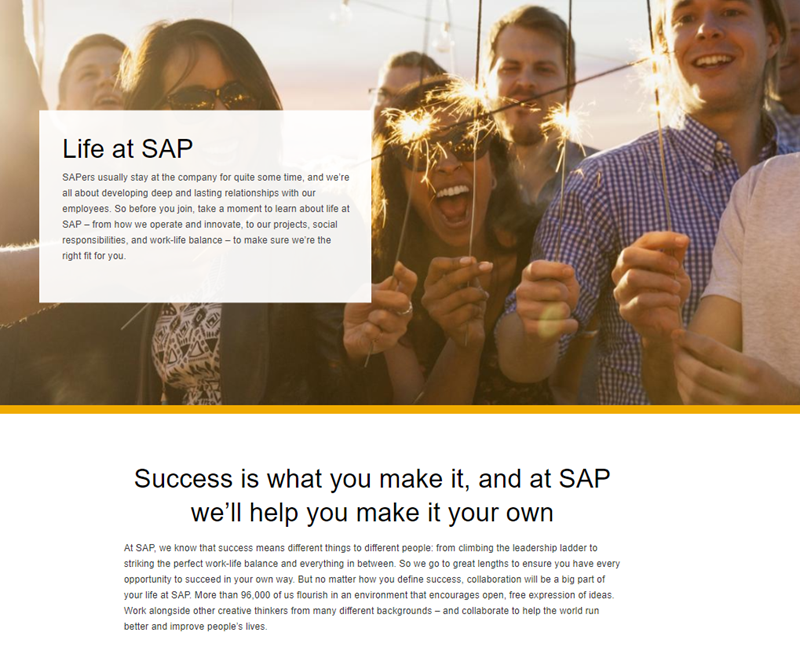Life at SAP web page