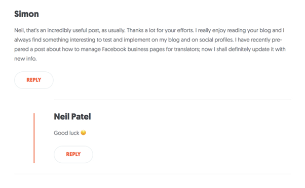 Neil Patel comment social proof example