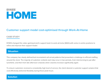 SYKES Customer support model cost-optimised through Work-At-Home