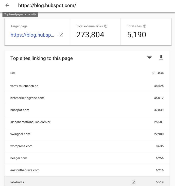Google search console - linked pages report