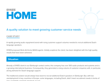 SYKES A Quality Solution To Meet Growing Customer Service Needs